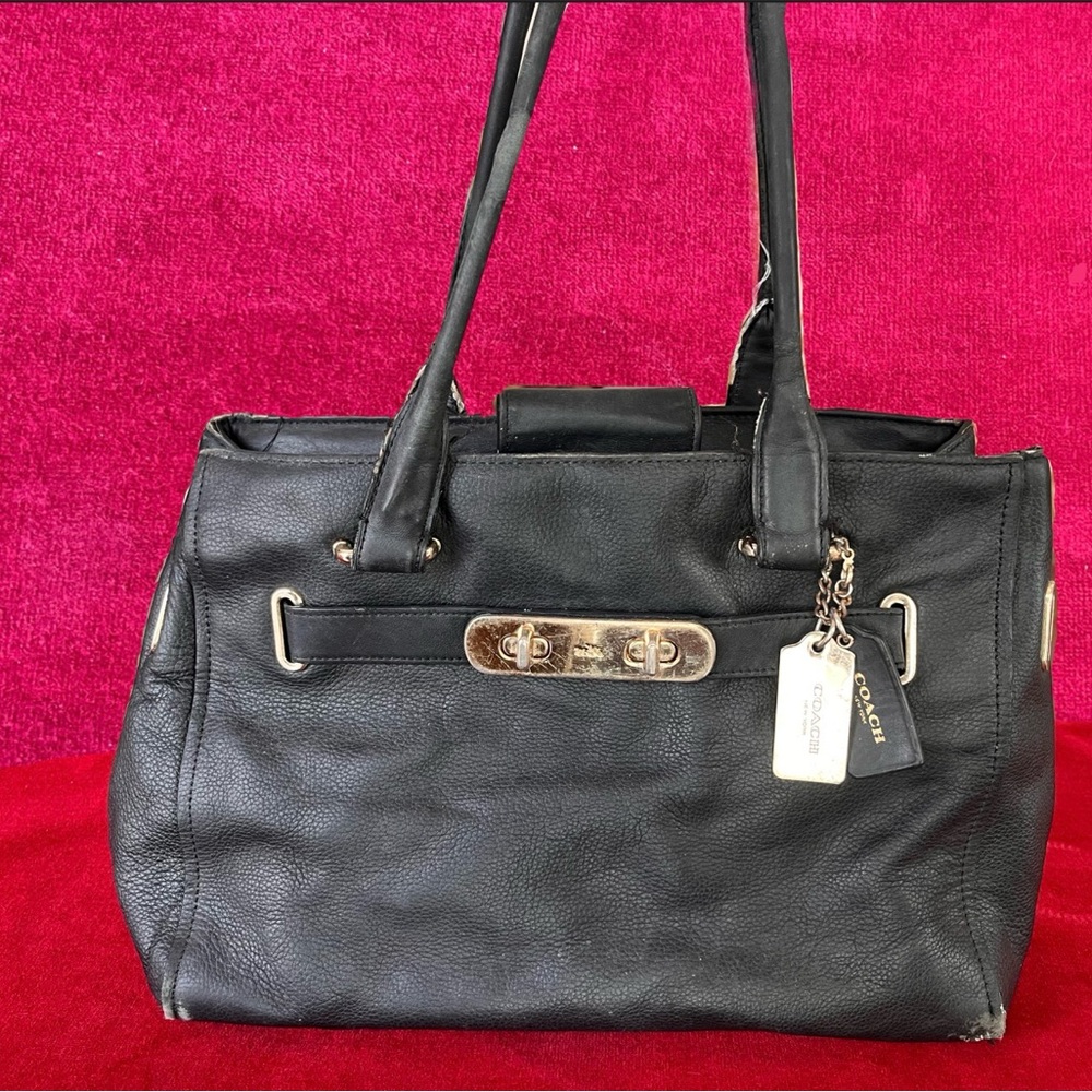 Coach Black Leather Tote with Gold Hardware and Hang Tags (For restoration)